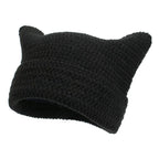 Women’s Hand Knitted Striped Cat Hat – Cute Warm Winter Beanie